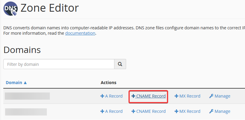 image showing how to create a cname record in cPanel