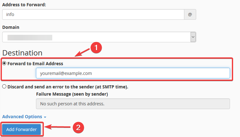 image showing how to add email forwarders in cPanel